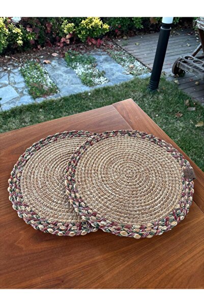 Home Inn Home Textile Natural Style Green Red Color Round 2-Piece Placemat Set – for Stylish Table Presentations – 33X33 cm