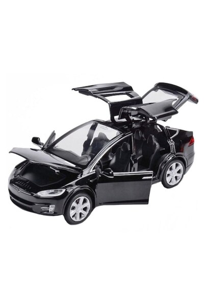 OEM Metal mechanical toy car - Tesla X 90D model, movable doors, hood & trunk, sounds, black, 15 cm