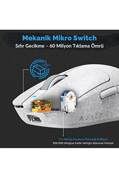 Coverzone Ajazz AJ199 Ultra Hafif Kablosuz Gaming Mouse – 58g, 12000 DPI, 3 Mod, Karbon Fiber Kabuk