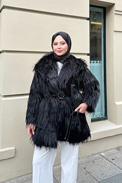 LOCCO Palton de damă cu detaliu curea inelară negru