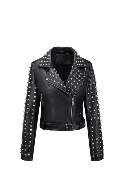 Take Two By Styli Black Studded Crop Biker Jacket