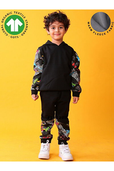 Anthrilo By Styli Boys Black Color Block Hoodie and Joggers Set