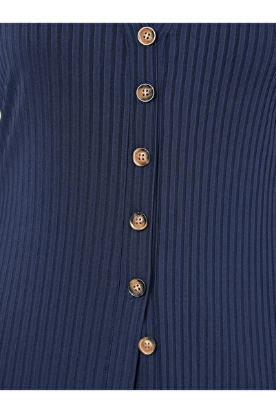 Take Two By Styli Navy Blue Knitted Cardigan with Button Placket