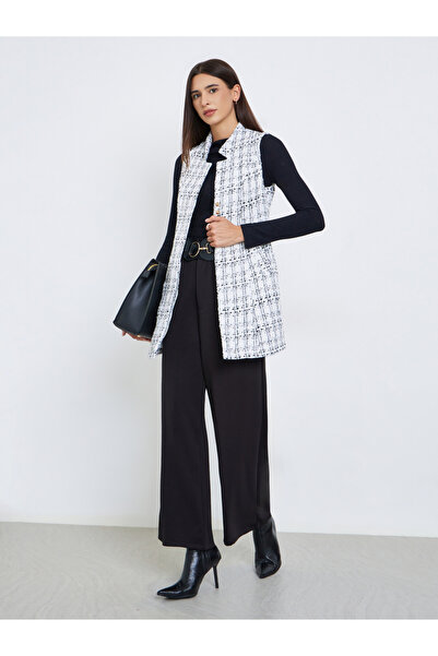 Take Two By Styli Checked Tweed Look Sleeveless Jacket