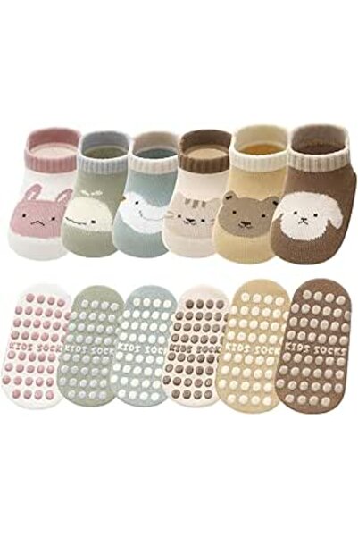 Generic Hanaya Grip Socks 6 Pairs Non-Slip Ankle Socks for Toddlers 1-3, Brea...
