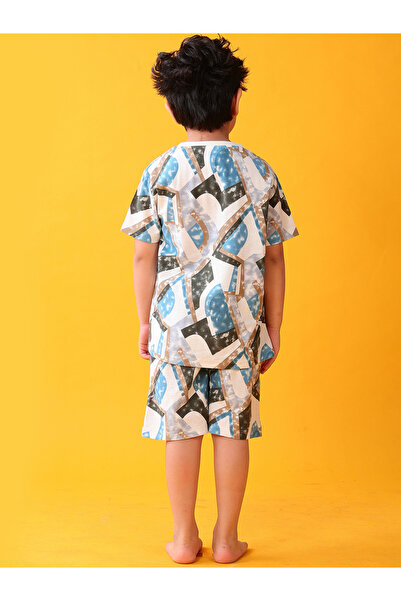 Anthrilo By Styli Kids Zig Zag Print Cotton T-Shirt and Shorts Set