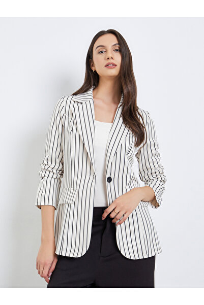 Take Two By Styli Women Striped Lapel Long Sleeve Blazer