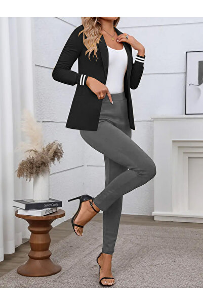 Take Two By Styli Black Single Button Blazer with Elastic Cuff