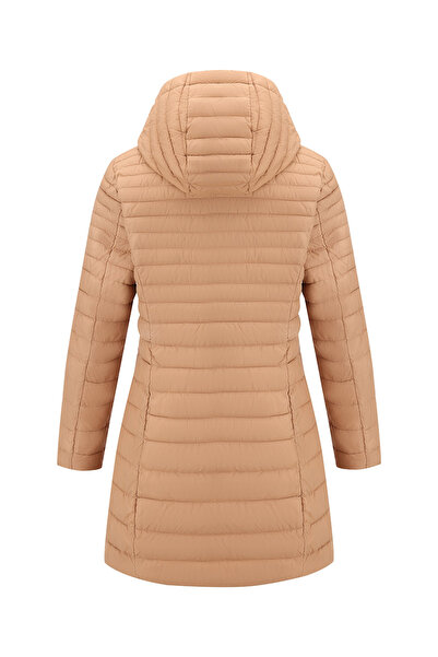 Take Two By Styli Beige Longline Puffer Coat with Hood