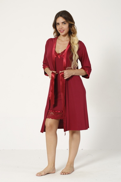 Miss Dünya Lissa Saten Şeritli Dantel Detaylı Kadın Gecelik Takımı