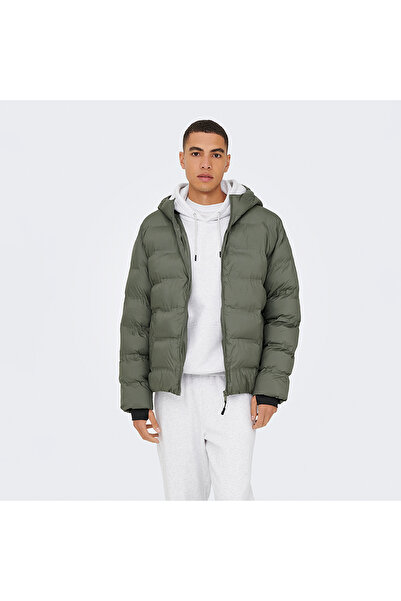 Only & Sons Μόνο & Υιοί Union χωρίς ραφές Life Puffer Ανδρικό Μπουφάν Γκρι με κουκούλα