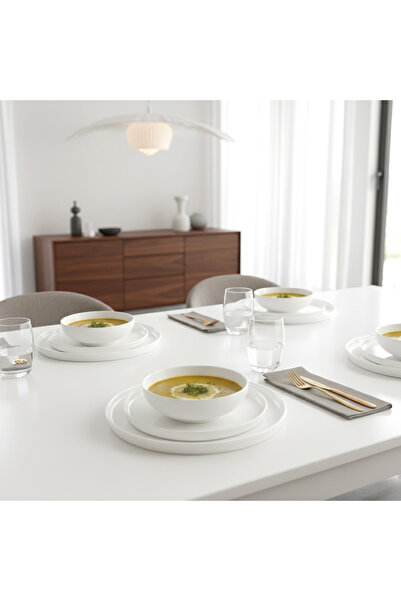 Cuisine Art EMA 12PCS Bone China Dinner Set – Premium White|4 Dinner Plates, 4 Side Plates, 4 Bowls