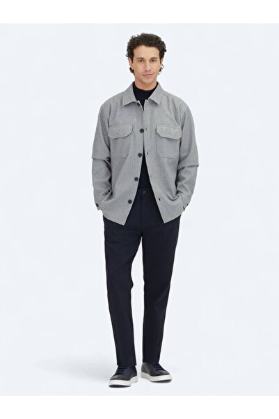 Kip Gray Plain Regular Fit Woven Overshirt