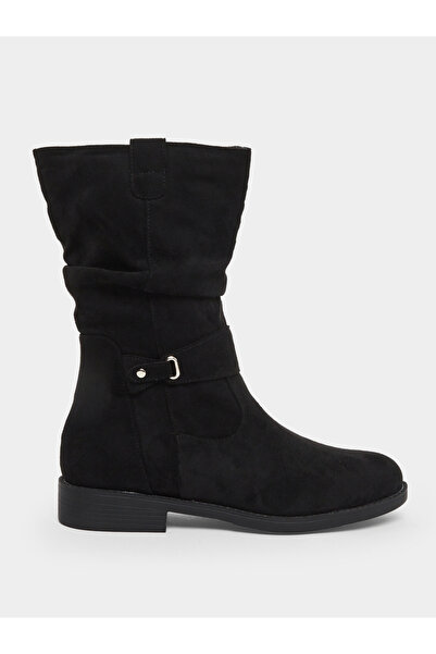 Styli Black Suede Look Buckle Detail Boots