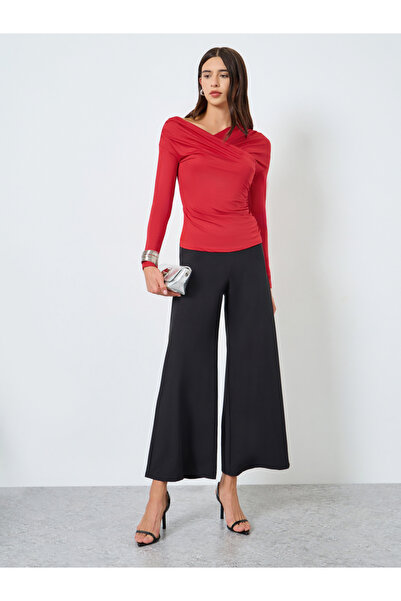 Take Two By Styli Solid Irregular Neck Long Sleeve One-Shoulder Top