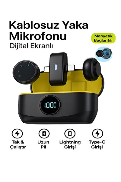 DEANB Lightinin Type-C Uyumlu 320mAh Dijital Ekranlı 2.4G Kablosuz Çift Yaka ...