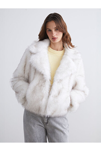 LC Waikiki Ekru Ceket Yaka Kadın Kürk Kaban