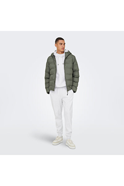 Only & Sons Μόνο & Υιοί Union χωρίς ραφές Life Puffer Ανδρικό Μπουφάν Γκρι με κουκούλα