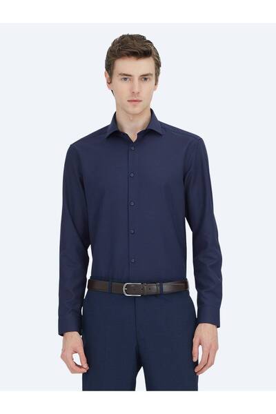 Kip Navy Blue Plain Regular Fit Woven Classic Cotton Blended Shirt