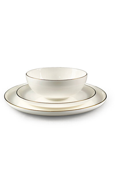 Cuisine Art Sola 12pc Bone China Dinner Set - Premium Gold Rim, 4 Dinner Plates, 4SidePlates, 4Bowls