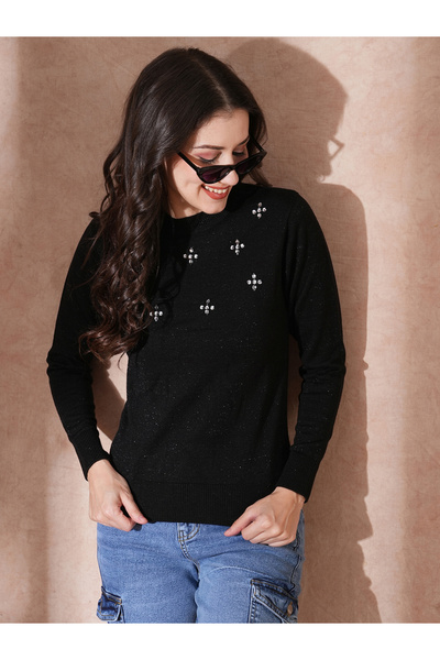 Globus By Styli Women Black Embellished Sweater