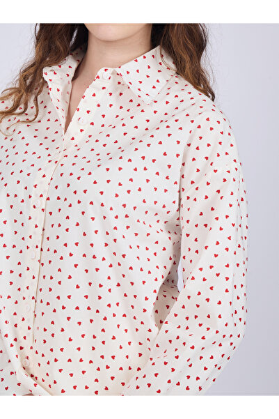 Outzidr By Styli White Ditsy Heart Print Cotton Shirt