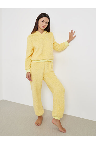 Styli Yellow Fleece Hoodie and Long Pyjama Set