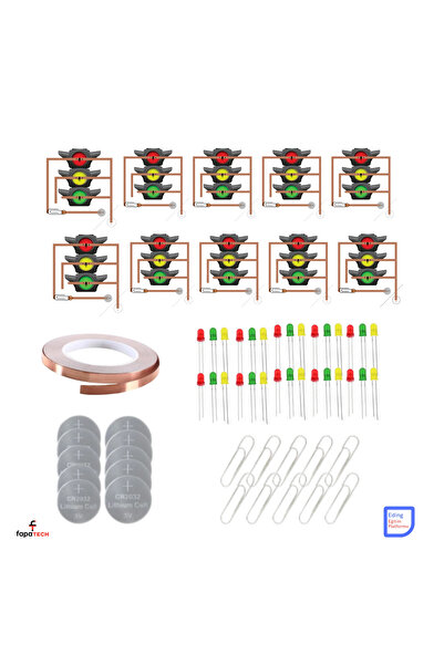 Fapatech Trafik Işıkları Kağıt Devreleri Kiti ve Sınıf Paketi – CR2032, Bakır...
