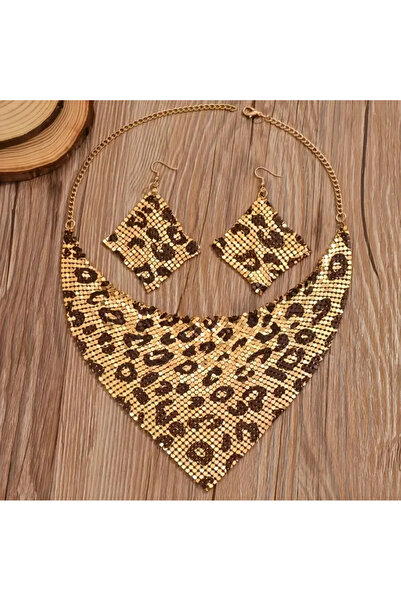 set.up Shawl Model Leopard Armor Design Necklace Earring Set