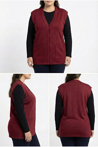 Lanze Knitwear Mother's Vest Buttoned Plus Size Full Knit
