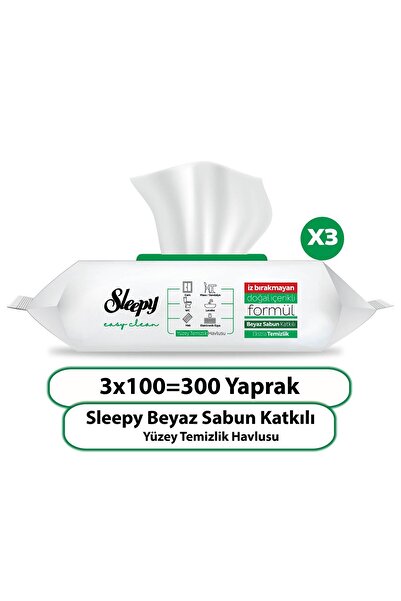 Sleepy Promotional Pack of 3 Wet Wipes, Carbonate and Vinegar, 300 Pieces, Easy-To-Clean White Soap