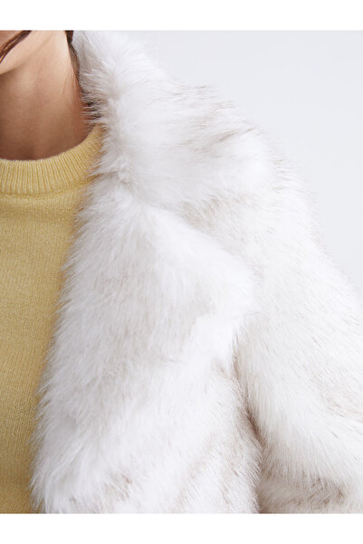 LC Waikiki Vision Ecru Jacket Collar Women Faux Fur Coat