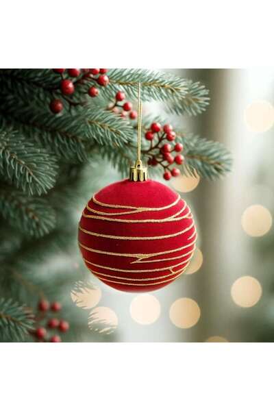 Ritzz زينة شجرة الصنوبر المخملية الذهبية اللامعة باللون العنابي 8 سم 1 قطعة