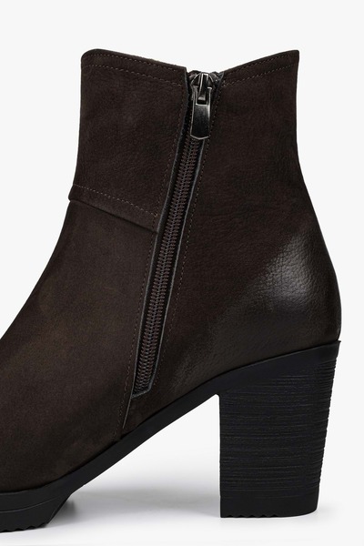 Shoeberry Women's Hero Brown Genuine Leather Nubuck Heeled Boots