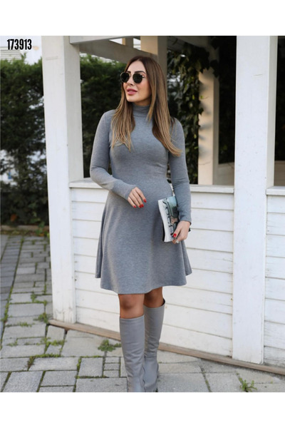 moda wanilia Women's Turtleneck Long Sleeve Loose Acrylic Short Dress