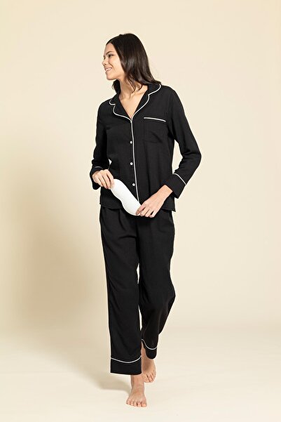 FOR YOU MODA 3-teiliges weiß-schwarz gestreiftes Pyjama-Set