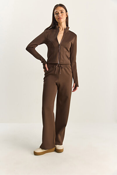 Bianco Lucci Women's Mock Neck Zippered Loose Pants Bottom-Top Set 04402 60283853