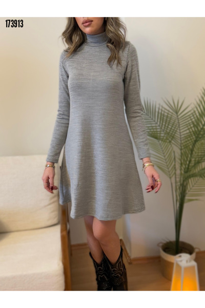 moda wanilia Women's Turtleneck Long Sleeve Loose Acrylic Short Dress