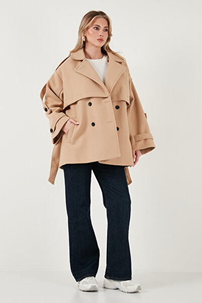 Lela Oversized Fit Double-Breasted Collared Belted Cashmere Coat Coat 6839669