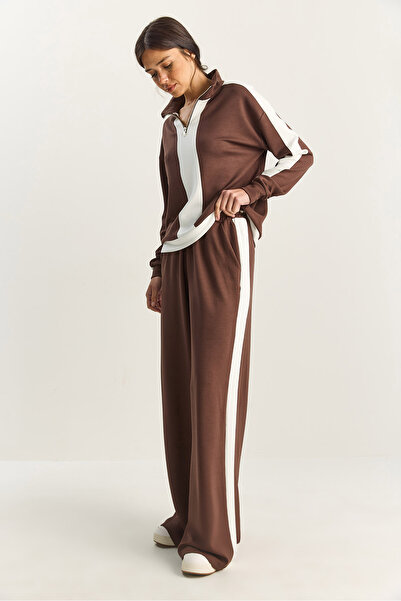 Bianco Lucci Women's Half Zipper Striped Detail Modal Under-Upper Set 4075 60283856