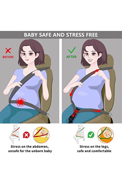Generic Pregnancy Seat Belt (Big Three) – Adjustable Bump Belt, Prevents Abdominal Pressure, Black