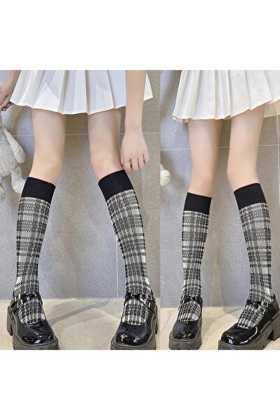 OEM Benobby kids Maid Cute Lolita Socks Tube Long Socks Women Girl Knitted Plaid Cotton Knee High