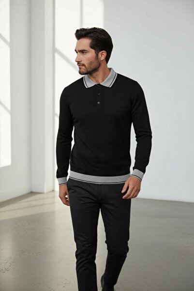 Sarar Πουλόβερ με λαιμόκοψη πόλο με μαύρο πλεκτό πουλόβερ