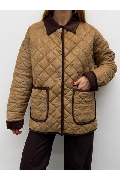 Maldia Shop Women's Vera Velvet Collar Cream Quilted Coat