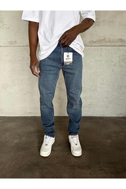 KağanKY Blugi cu croiala normala material elastic cu finisaj albastru bleumarin
