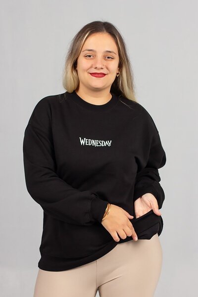 Truva XXL Πίσω με τύπωμα Εσωτερικά Είναι επένδυση fleece Μαύρο χωρίς κουκούλα 2-κλωνικό ιδρώτα