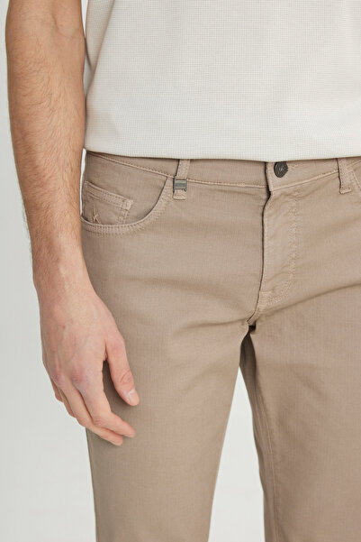 ALTINYILDIZ CLASSICS Men's Beige Cotton Slim Fit Slim Fit 5 Pocket Dobby Stretch Casual Trousers