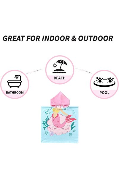 Generic Kids Hooded Poncho Beach Towel, Microfiber Bath Robe for Boys & Girls - Mermaid Pink
