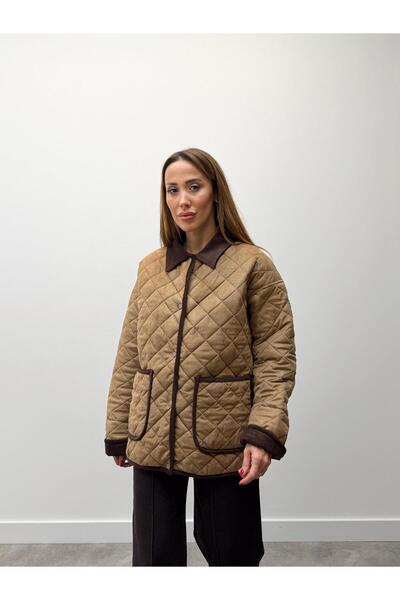 Maldia Shop Women's Vera Velvet Collar Cream Quilted Coat