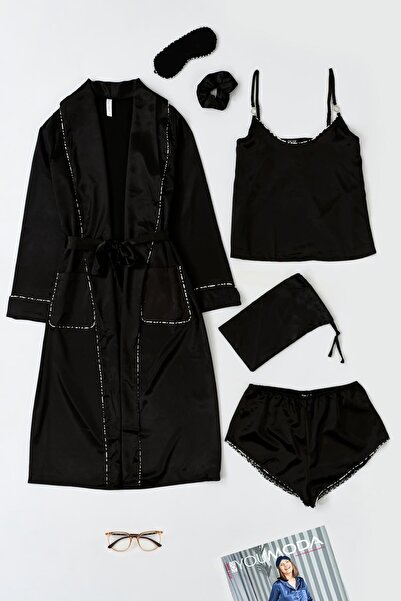 FOR YOU MODA 6-teiliges Nachtwäscheset mit Leopardenmuster in Schwarz